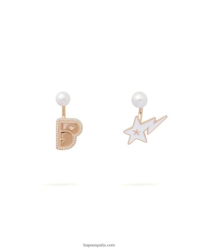 mujer A Bathing Ape aretes con logo y perlas de cristal 288PLL1126 oro