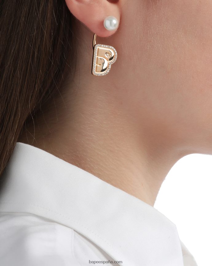 mujer A Bathing Ape aretes con logo y perlas de cristal 288PLL1126 oro