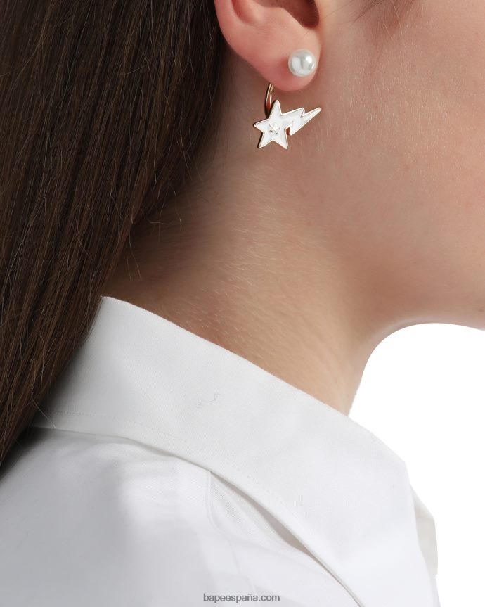 mujer A Bathing Ape aretes con logo y perlas de cristal 288PLL1126 oro