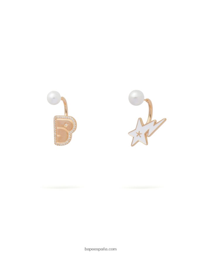 mujer A Bathing Ape aretes con logo y perlas de cristal 288PLL1126 oro