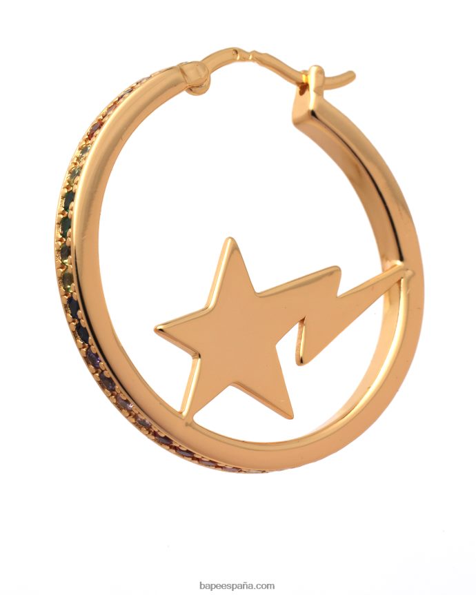 mujer A Bathing Ape arracadas con cristales y logo 288PLL1113 oro