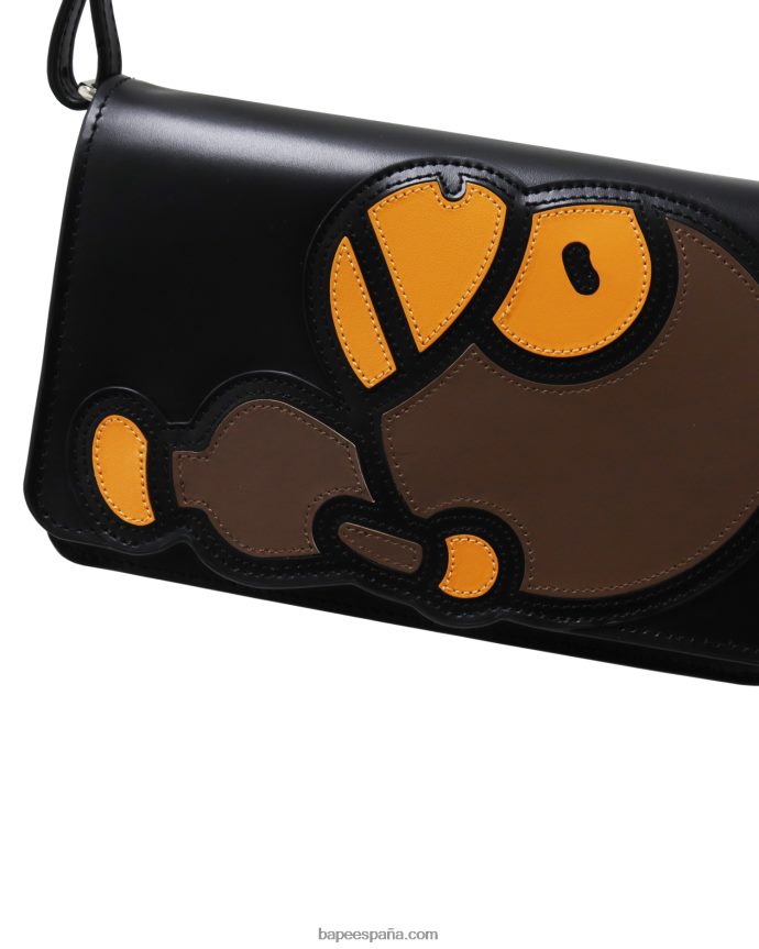 mujer A Bathing Ape bolso de hombro baby milo de piel 288PLL1265 negro