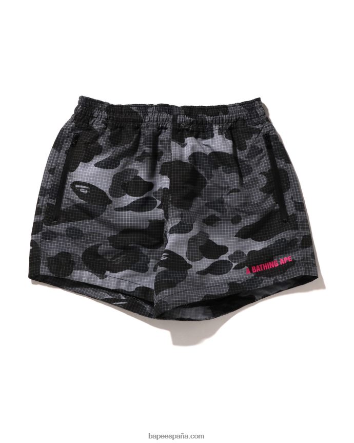mujer A Bathing Ape shorts de camuflaje de rejilla 288PLL899 negro