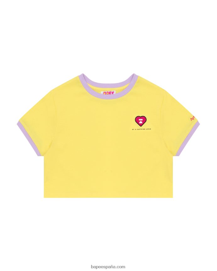 mujer A Bathing Ape camiseta corta con corazón 288PLL964 amarillo