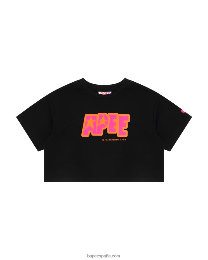 mujer A Bathing Ape camiseta corta con logo doble 288PLL954 negro