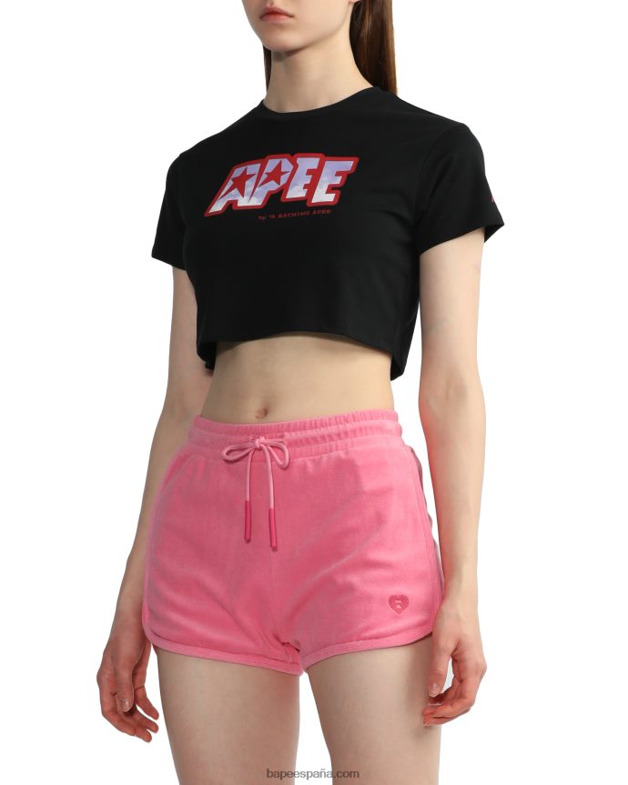 mujer A Bathing Ape camiseta corta con logo estampado 288PLL797 negro