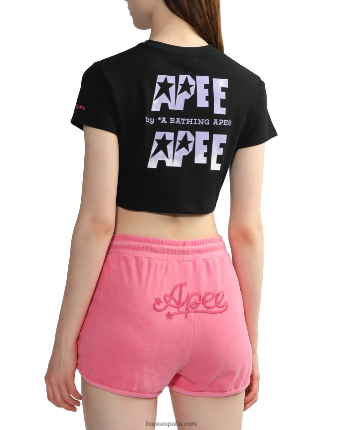 mujer A Bathing Ape camiseta corta con logo estampado 288PLL797 negro