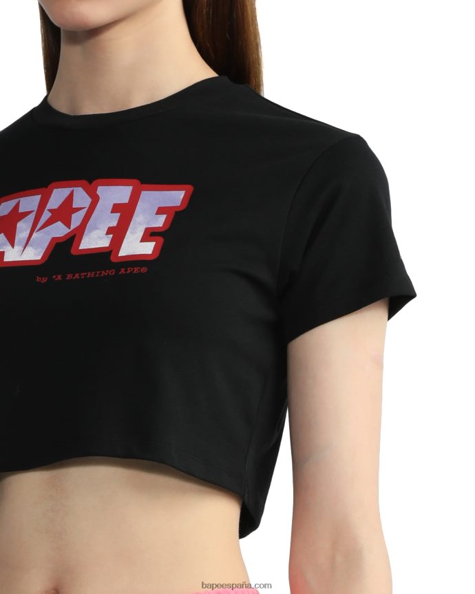 mujer A Bathing Ape camiseta corta con logo estampado 288PLL797 negro