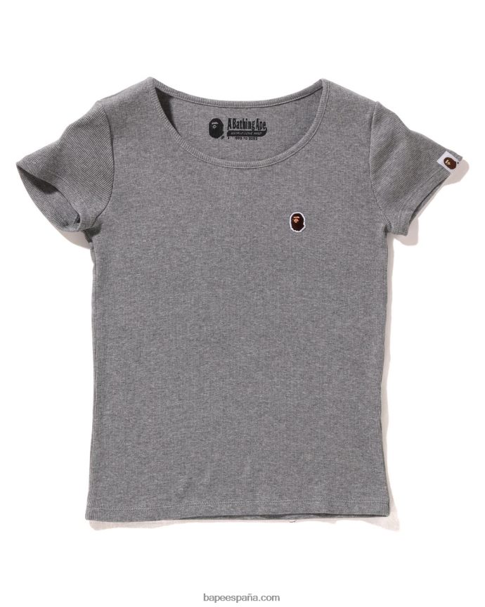 mujer A Bathing Ape camiseta de canalé de un punto con cabeza 288PLL908 gris