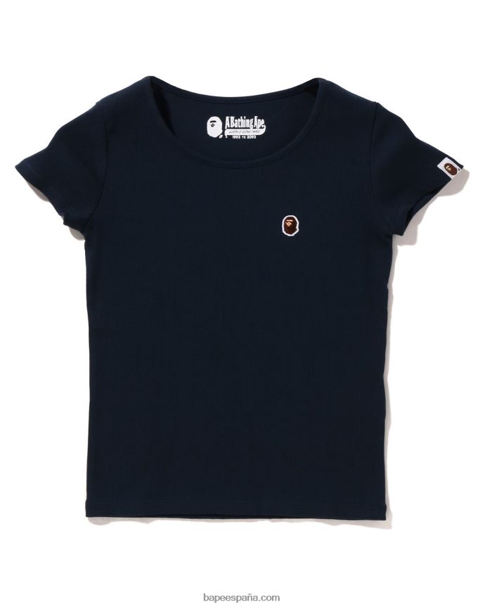 mujer A Bathing Ape camiseta de canalé de un punto con cabeza 288PLL909 Azul marino