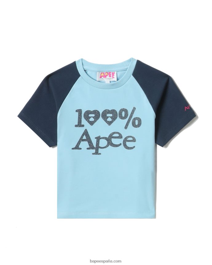 mujer A Bathing Ape camiseta raglán corta con gráfico 288PLL835 azul claro