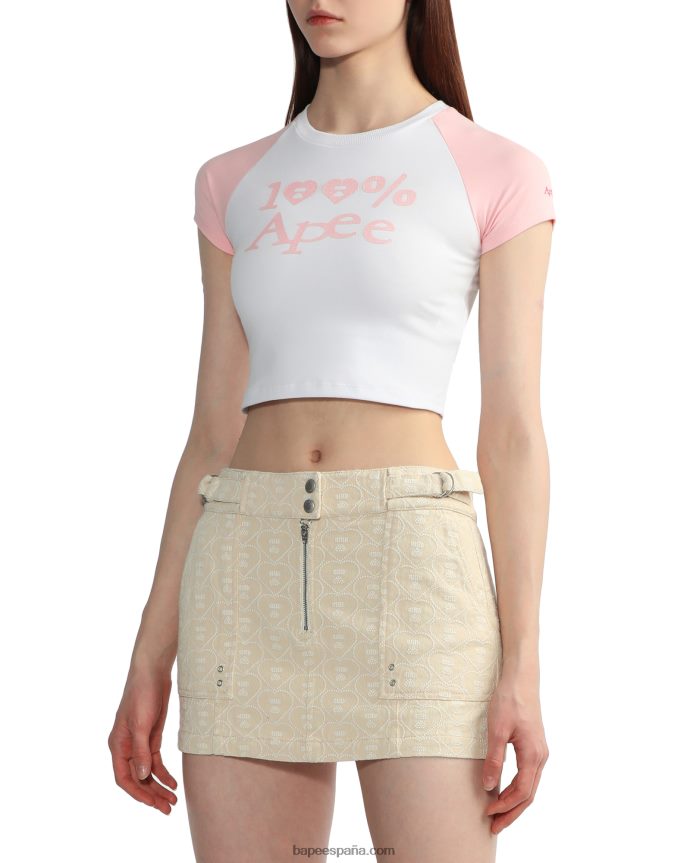 mujer A Bathing Ape camiseta raglán corta con gráfico 288PLL836 blanco