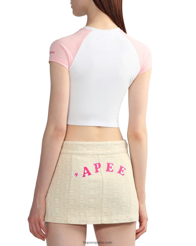mujer A Bathing Ape camiseta raglán corta con gráfico 288PLL836 blanco