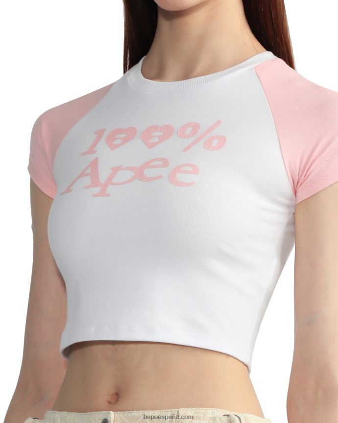 mujer A Bathing Ape camiseta raglán corta con gráfico 288PLL836 blanco