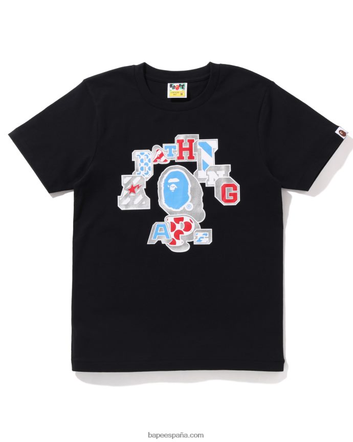 mujer A Bathing Ape camiseta universitaria con parches mixtos 288PLL1009 negro