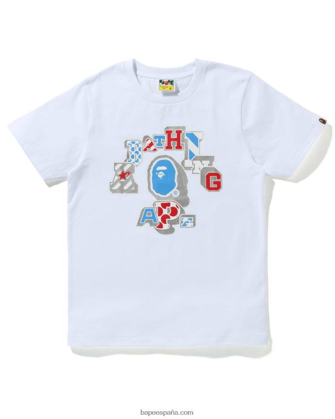mujer A Bathing Ape camiseta universitaria con parches mixtos 288PLL1011 blanco