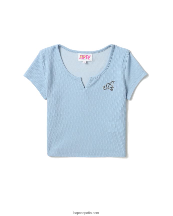 mujer A Bathing Ape top corto con cuello en V 288PLL820 azul claro
