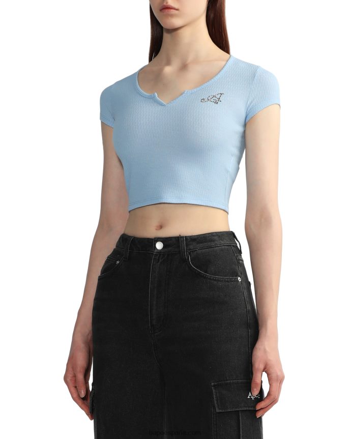 mujer A Bathing Ape top corto con cuello en V 288PLL820 azul claro