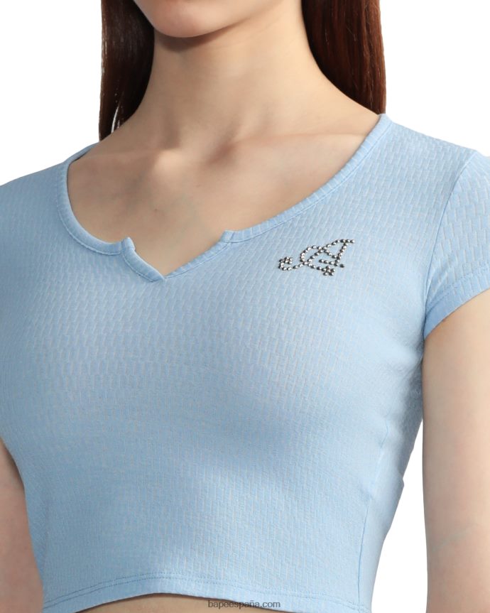 mujer A Bathing Ape top corto con cuello en V 288PLL820 azul claro