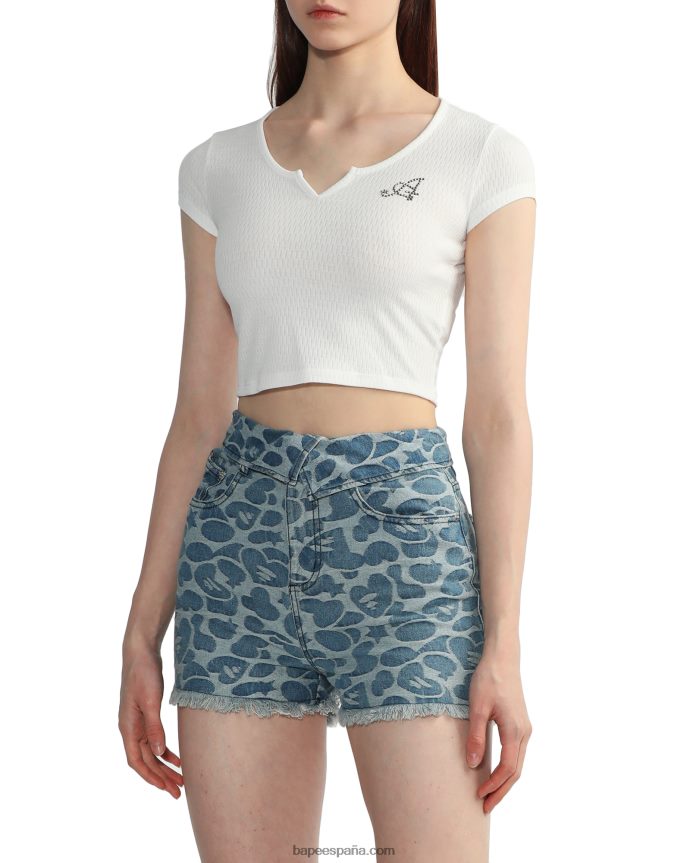 mujer A Bathing Ape top corto con cuello en V 288PLL821 blanco