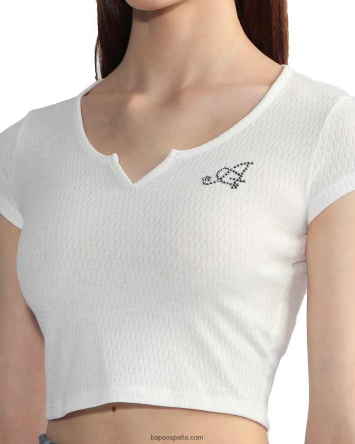 mujer A Bathing Ape top corto con cuello en V 288PLL821 blanco