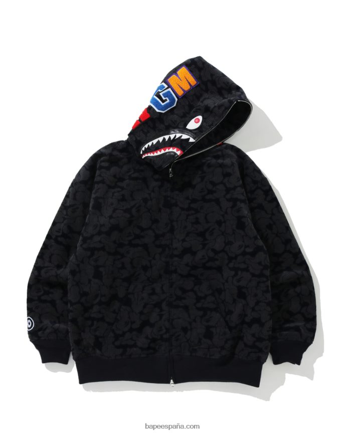 mujer A Bathing Ape chamarra con capucha y cremallera completa Shark de pana de camuflaje sólido 288PLL1025 Azul marino