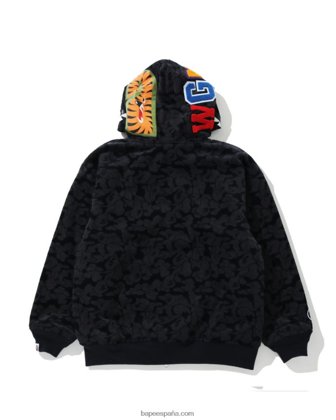 mujer A Bathing Ape chamarra con capucha y cremallera completa Shark de pana de camuflaje sólido 288PLL1025 Azul marino