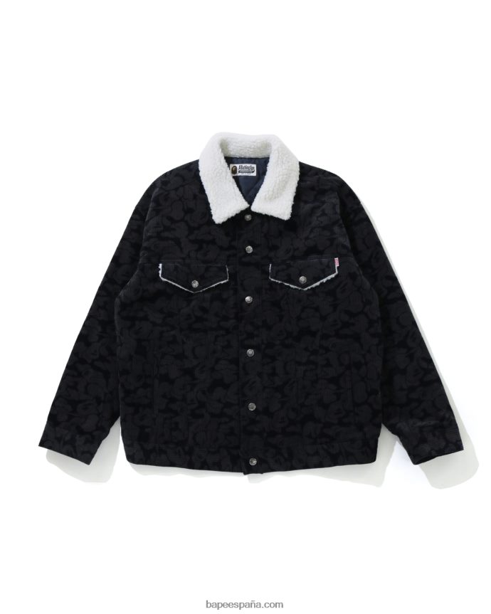 mujer A Bathing Ape chamarra extragrande boa de pana de camuflaje liso 288PLL1027 Azul marino