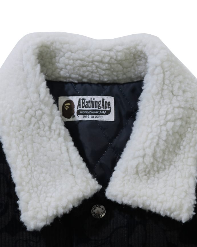 mujer A Bathing Ape chamarra extragrande boa de pana de camuflaje liso 288PLL1027 Azul marino