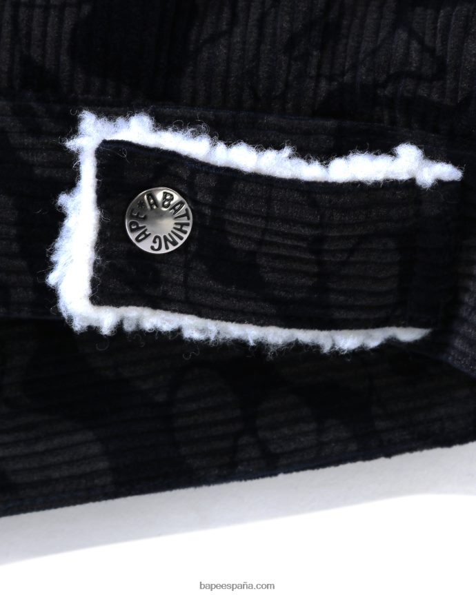 mujer A Bathing Ape chamarra extragrande boa de pana de camuflaje liso 288PLL1027 Azul marino