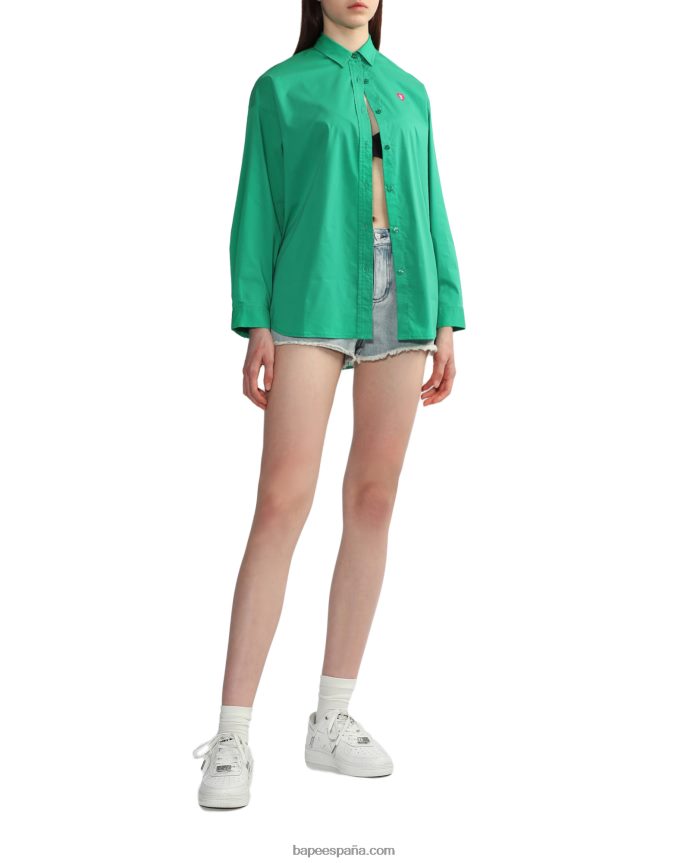 mujer A Bathing Ape camisa de novio 288PLL833 Esmeralda