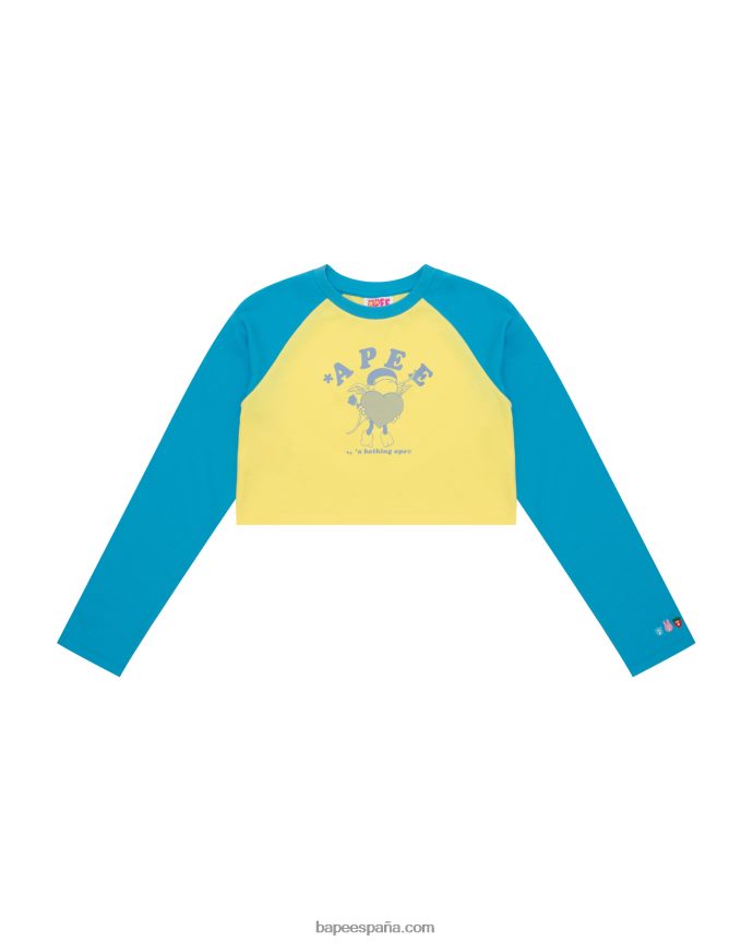 mujer A Bathing Ape playera raglán de manga larga con gráfico 288PLL1052 azul