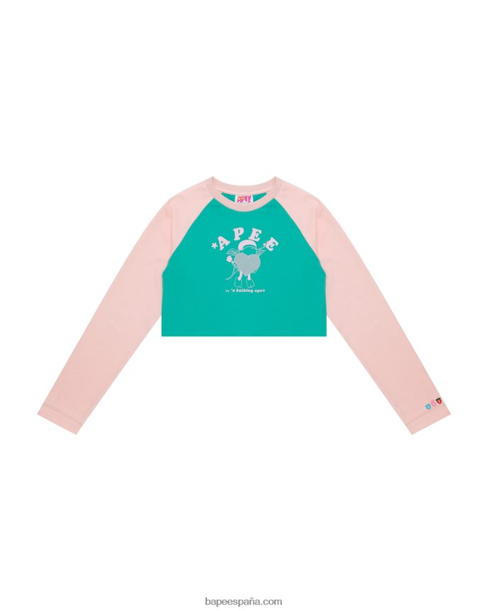 mujer A Bathing Ape playera raglán de manga larga con gráfico 288PLL1053 rosa