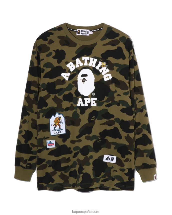 mujer A Bathing Ape camiseta de camuflaje 1st multi label 288PLL919 ejercito verde