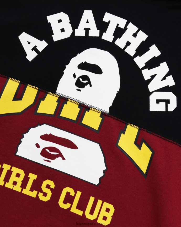 mujer A Bathing Ape jersey extragrande con manga tejida trenzada Docking 288PLL1030 negro