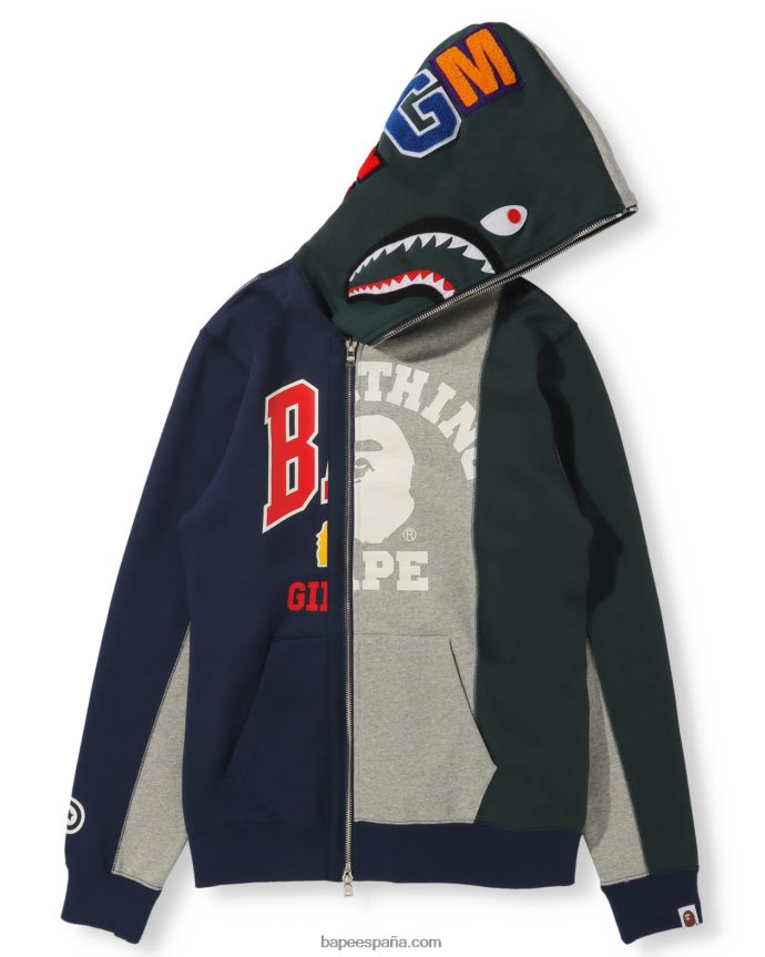 mujer A Bathing Ape sudadera con cremallera completa Docking Shark 288PLL1040 gris