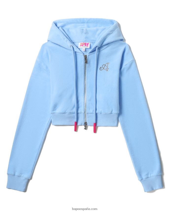 mujer A Bathing Ape sudadera corta con capucha y cremallera 288PLL843 azul