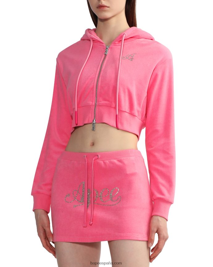 mujer A Bathing Ape sudadera corta con capucha y cremallera 288PLL844 rosa