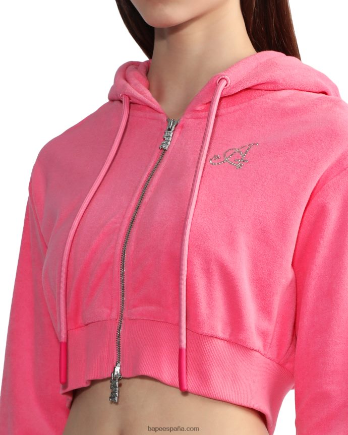 mujer A Bathing Ape sudadera corta con capucha y cremallera 288PLL844 rosa