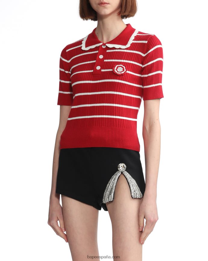 mujer A Bathing Ape top tejido a rayas 288PLL789 rojo brillante
