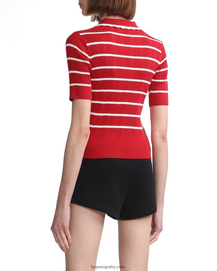 mujer A Bathing Ape top tejido a rayas 288PLL789 rojo brillante