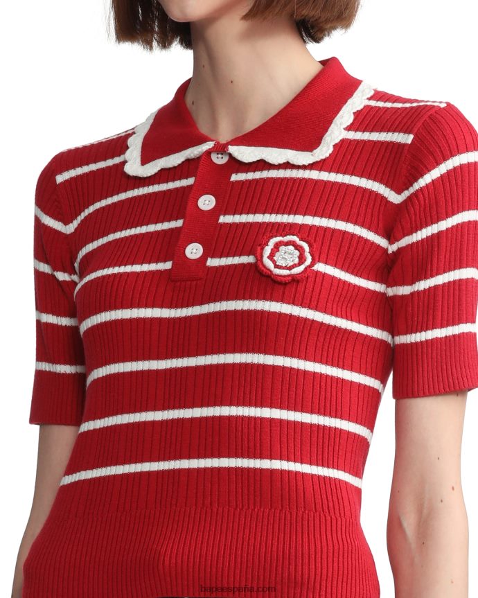 mujer A Bathing Ape top tejido a rayas 288PLL789 rojo brillante