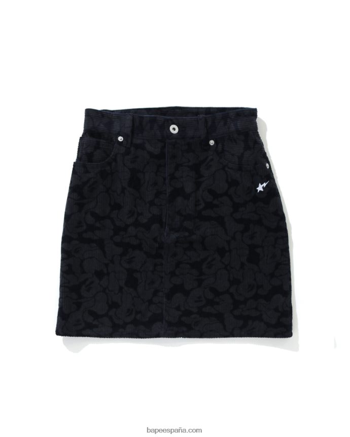mujer A Bathing Ape falda de pana de camuflaje sólido 288PLL1026 Azul marino
