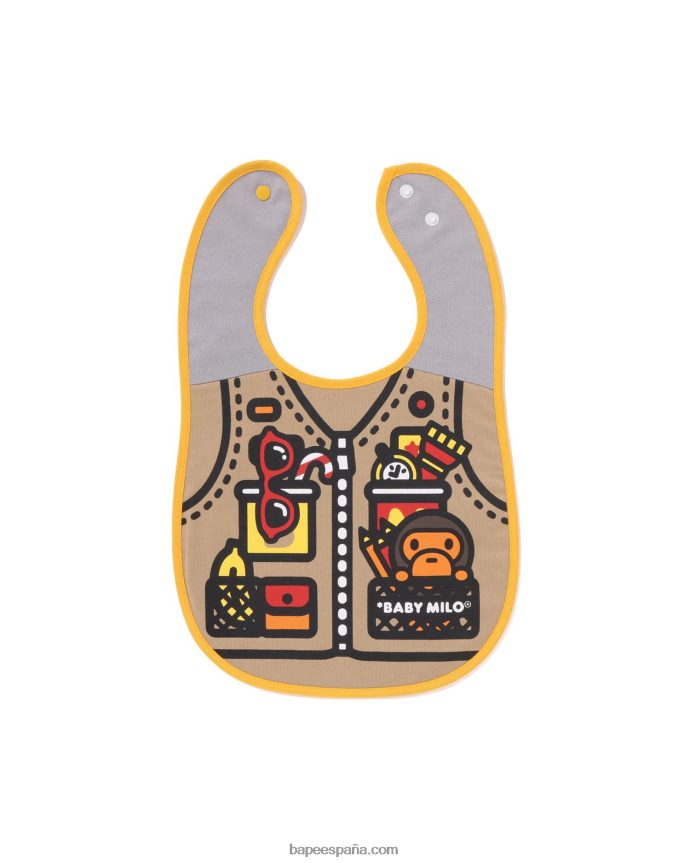 niños A Bathing Ape babero reversible con estampado de chaleco de pesca milo baby milo de Woodland camo 288PLL1380 beige