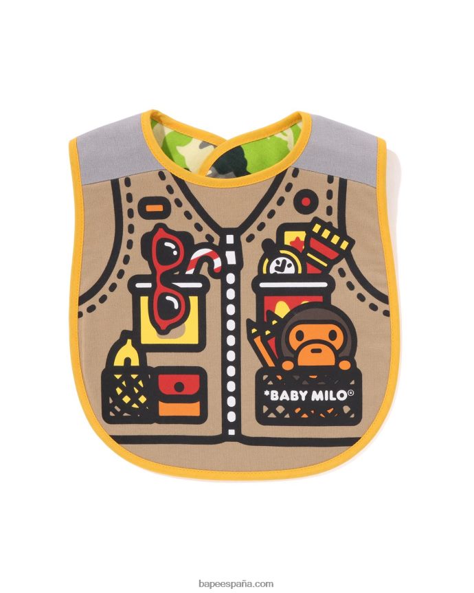 niños A Bathing Ape babero reversible con estampado de chaleco de pesca milo baby milo de Woodland camo 288PLL1380 beige