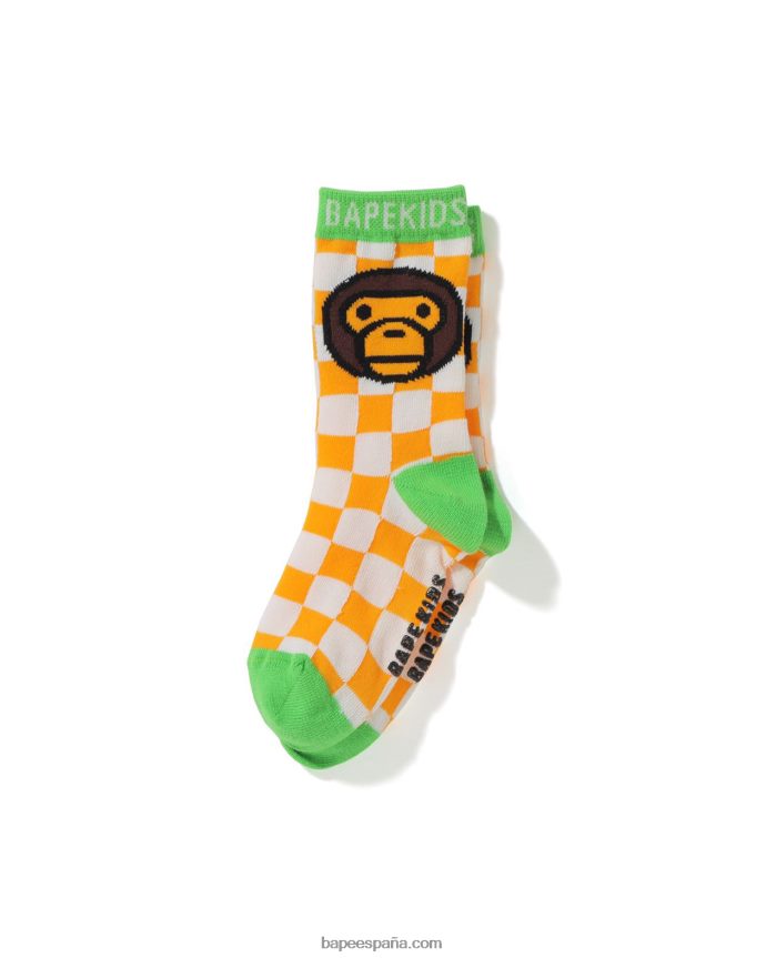niños A Bathing Ape baby milo calcetines con bandera a cuadros 288PLL1742 naranja