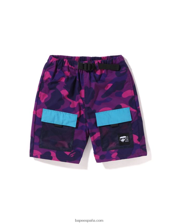 niños A Bathing Ape shorts con bolsillo de malla de camuflaje de color 288PLL1597 púrpura