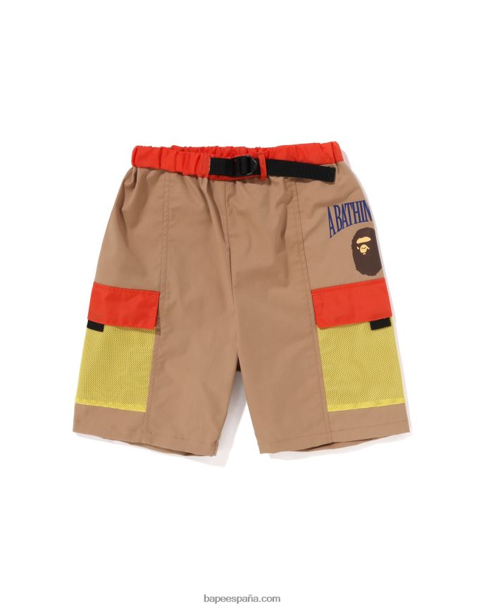 niños A Bathing Ape shorts de malla con bolsillo 288PLL1310 beige