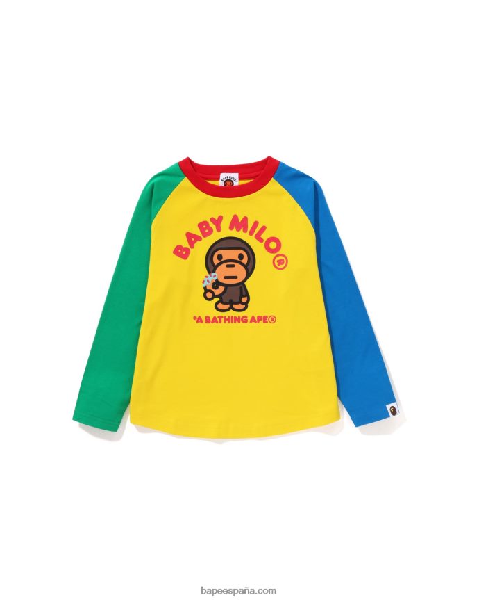 niños A Bathing Ape Camiseta Raglan Donuts Baby Milo 288PLL1466 amarillo