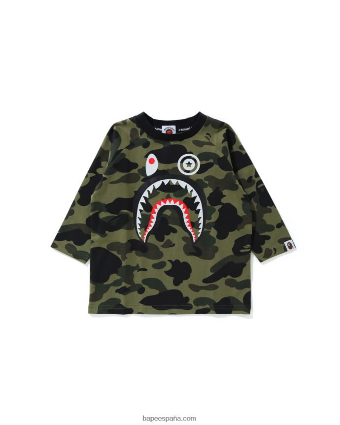 niños A Bathing Ape Camiseta de manga 3/4 1st camo shark 288PLL1787 ejercito verde
